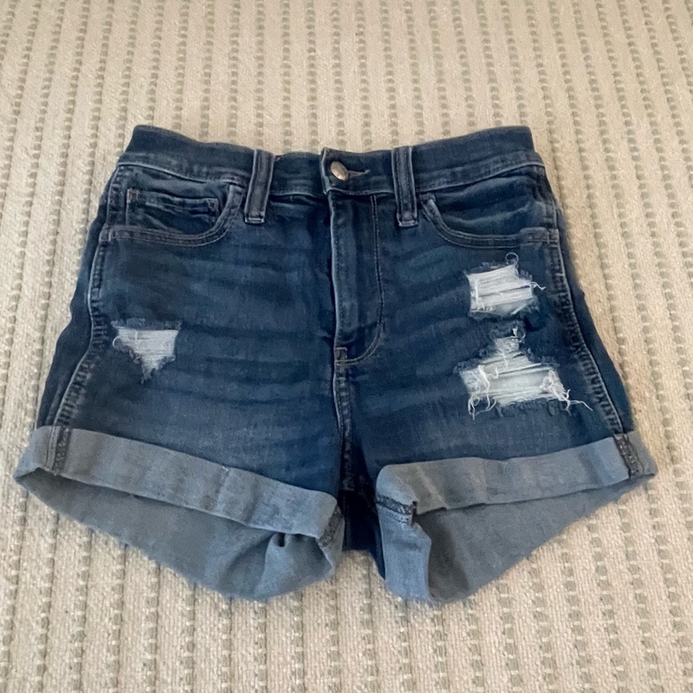 Hollister Distressed Blue Jean Shorts - Size: 3 / 26 - High Rise - Soft Stretch